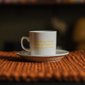 Mabuhay Gift Shop Coffee Cup ~ "Maganda, Mainit, Matapang" by Happiness Research Facility (Yellow)